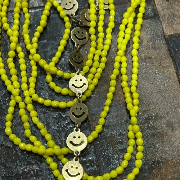 Lucky Brand Yellow and Pink Multi-Strand Smiley Face Necklace Preloved - Picture 8 of 9